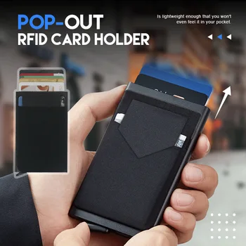 Тонкий алюминиевый кошелек с эластичной задней сумкой Держатель кредитной карты ID Мини RFID Кошелек Автоматический всплывающий чехол для банковских карт оптом