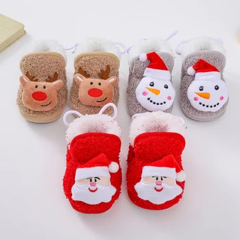 Зимние Рождественские Теплые ботинки для новорожденных девочек и мальчиков, первые ходунки, обувь для малышей на мягкой подошве, Пинетки для малышей