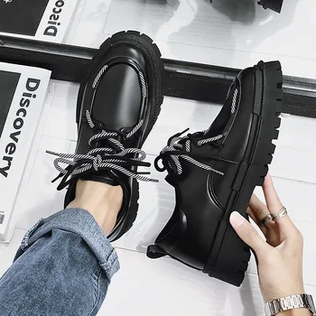 Мужские низкие туфли на толстой подошве в стиле панк, дизайн в британском стиле, черные повседневные лоферы на шнуровке, Zapatillas Hombre