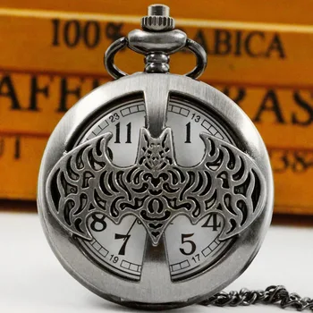Дисплей логотипа Super Bat Кварцевые карманные часы Винтажные серые часы с цепочкой-брелоком, ожерелье с круглым циферблатом, подвесные часы, прямая поставка