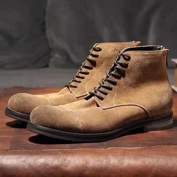 Мужские ботинки в стиле ретро из замши с обратной стороны, мужская обувь из натуральной кожи, ботинки-дезерты на молнии, высококачественные мужские ботильоны, обувь ручной работы