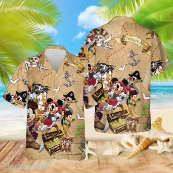 Пираты Карибского моря, Гавайская рубашка с Микки Маусом, мужская Женская рубашка с коротким рукавом, гавайская рубашка Диснея, модная дышащая рубашка