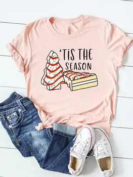 Футболка с милым буквенным трендом 90-х, одежда, праздничный топ с принтом, женская рождественская модная футболка с графическим рисунком, женская одежда, футболка