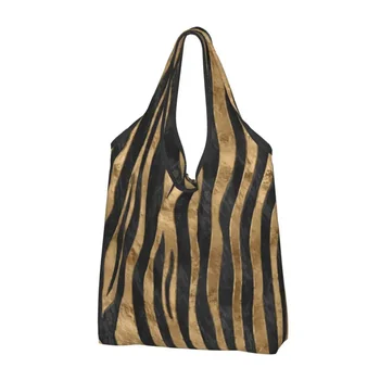 Сумка для покупок из искусственного меха тигра, черного морского ушка и золота, сумки для покупок с пользовательской текстурой животных, сумки через плечо, большая сумка