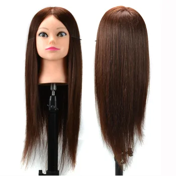 Голова обучающей куклы-манекена с волосами 65 см Темно-коричневого цвета для причесок, парикмахерских, женских косметологических кукол