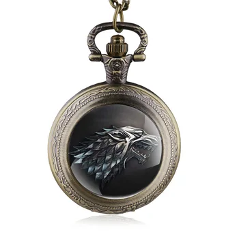Новые модные, самые продаваемые кварцевые карманные часы с Волчьим узором, мужские часы с цепочкой-брелоком, Женские часы HB176