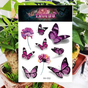 Временная татуировка, наклейка с фиолетовыми цветами-бабочками, водонепроницаемые тату, боди-арт, роспись рук, ног, поддельные татуировки для женщины