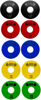 Стандартный набор многоцветных весовых пластин Micro Gainz с центральным отверстием диаметром 1 дюйм, состоящих из пластин весом от 25 до 50 фунтов, от 75 до 1 фунта весом 1,25 фунта (10 пластин