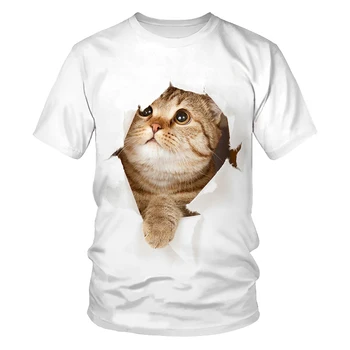 Мужская женская модная летняя пляжная футболка Naughty Cat с 3D милым принтом, креативная футболка с круглым вырезом и короткими рукавами, большие размеры