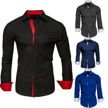 Новые осенние мужские рубашки с длинными рукавами для внешней торговли: воротник-поло, планка с длинными рукавами, модная рубашка в цветную клетку