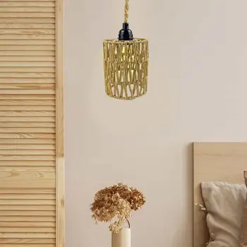 Ротанговый абажур Креативное Изготовление абажуров из натурального ротанга Винтажный цилиндрический подвесной абажур для декора гостиной и спальни