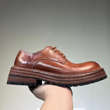 Европейская версия мужской кожи на толстой подошве, Винтажная мужская обувь Goodyear с прорезями из старой лошадиной кожи для стирки.