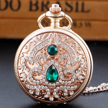 Женское ожерелье из розового золота, винтажные карманные часы с кварцем и зеленым бриллиантом, роскошные изделия ручной работы, Лучший рождественский подарок для мамы