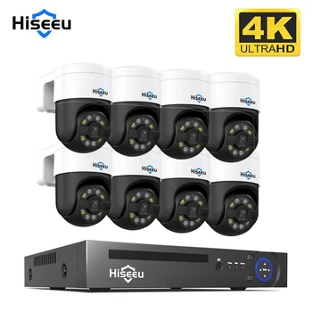 Hiseeu 4K 8MP 4MP PTZ POE CCTV Camera System Kit Комплект 16CH 8 Портов NVR Домашний Видеомагнитофон IP-Камера Видеонаблюдения XMEye
