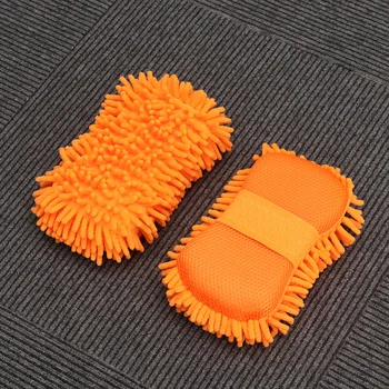 2шт перчаток из синели из ультратонкого волокна, кистей для автомойки, микрофибры, мойки автомобилей, мотоциклов, щеток для ухода за автомобилем (оранжевый)