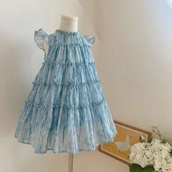 Congme, летняя модная одежда для девочек, платье для маленьких детей, юбка для торта в корейском стиле, платье принцессы без рукавов, наряды, милая пляжная юбка