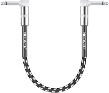 Гитарный соединительный кабель Neewer® длиной 1 фут с прямоугольной вилкой 1/4 дюйма, тканая оболочка с черно-белым рисунком