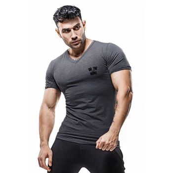 Мужские футболки с v-образным вырезом, хлопковые дышащие баскетбольные тренировки, фитнес-зал, бодибилдинг, бег, спортивная рубашка с коротким рукавом