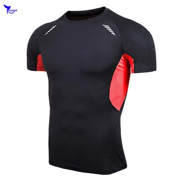 Мужская футболка для бега в стиле пэчворк из сетки с коротким рукавом, Быстросохнущая компрессионная дышащая теннисная рубашка для фитнеса, спортивная одежда для спортзала.