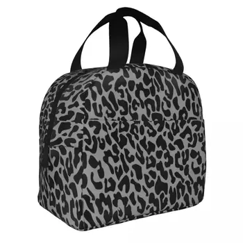 Черная леопардовая изолированная сумка для ланча, сумка-холодильник, многоразовый ланч-бокс с изображением гепарда, большая сумка для еды, сумка для пляжных путешествий