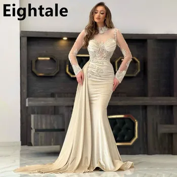 Eightale 2022 Прозрачное Арабское роскошное вечернее платье Русалка с длинным рукавом, Аппликация из бисера, платье для выпускного вечера, Дубайский халат, Женский вечер