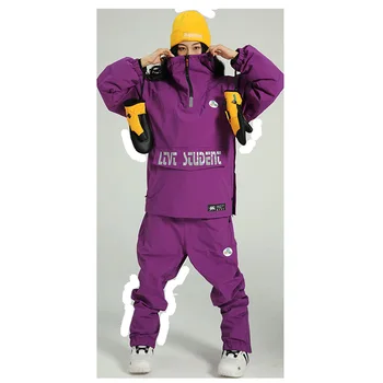 Новый зимний лыжный костюм, женский, мужской, пара, Ветрозащитная и водонепроницаемая куртка и брюки, комплект одежды с капюшоном, брюки, зимний костюм