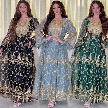 Исламская Мусульманская роскошная мода Рамадан, Саудовская Аравия, Новый Дубай, платье с вышитыми наклейками, мусульманский праздничный халат для вечеринок