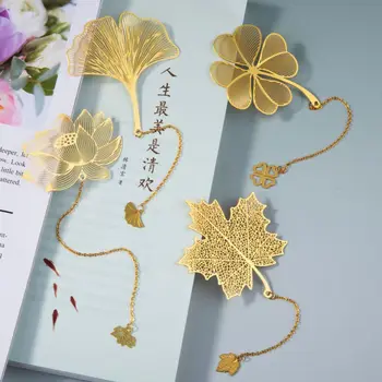 Подвеска в китайском стиле с кисточкой Ретро-нумерация страниц Книжный зажим Латунная закладка с цепочкой Золотая Полая Листовая закладка
