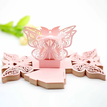 Подарочная коробка из бумаги с выдолбленной бабочкой из 5 частей, Подарочная упаковка для конфет, шоколада, свадебной вечеринки, Упаковочная лента, упаковочные принадлежности