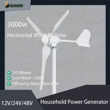 Горизонтальный генератор электроэнергии с ветряной мельницей мощностью 3000 Вт Мощностью 4000 Вт, динамо-машина 12V 24V 48V с контроллером заряда Mppt