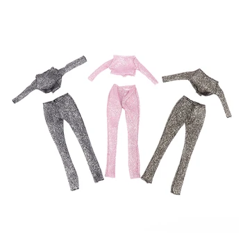 Аксессуары для кукольной одежды, блестящий розовый комплект из футболки и штанов с короткими рукавами и длинными рукавами, одежда для кукол