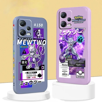 Pokemon Mewtwo Милая Мультяшная Жидкая Левая Веревка Для Xiaomi Redmi Note 12 12S 12R 11 11T 11S 10 10S 9 8 8T Pro Plus 5G Чехол Для Телефона