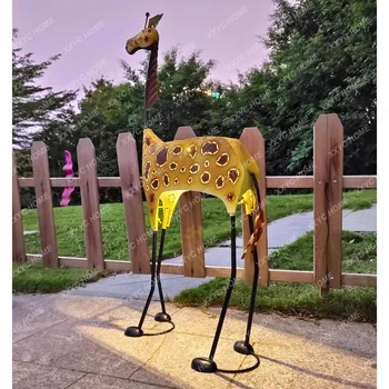 Имитация зоопарка, украшение в виде жирафа, Напольная железная солнечная лампа ручной работы