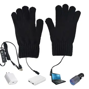 Перчатки с электрическим подогревом, лыжные перчатки с сенсорным экраном для холодной погоды, перезаряжаемые через USB, 3 регулируемые температуры, вязаные шерстяные ветрозащитные