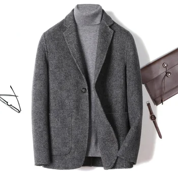 Кашемировое шерстяное пальто в клетку, мужская осенне-зимняя шерстяная куртка, серые тренчи, элегантное повседневное пальто, модная мужская одежда