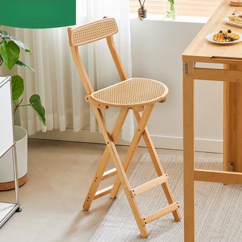 Складной барный стул Бытовой Современный минималистичный высокий стул Барный стул из массива дерева Ресторанный Японский стул со спинкой из ротанга
