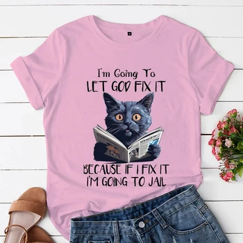 Недавно выпущенные модные женские футболки с мультяшными принтами кошек и книг, веселый и модный топ