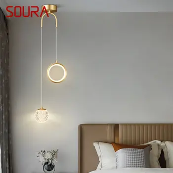 Современная креативная латунная светодиодная люстра SOURA, 3 цвета, декоративный подвесной светильник для домашней спальни