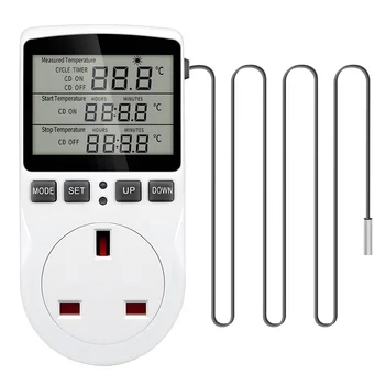 Цифровой регулятор температуры, термостат, розетка, таймер нагрева и охлаждения для домашней теплицы, штепсельная вилка Великобритании
