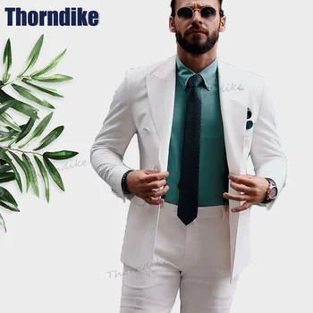 Роскошный мужской костюм Thorndike, повседневные костюмы для свадьбы, жениха, выпускного вечера, белая мужская одежда, модный мужской пиджак и брюки из 2 предметов