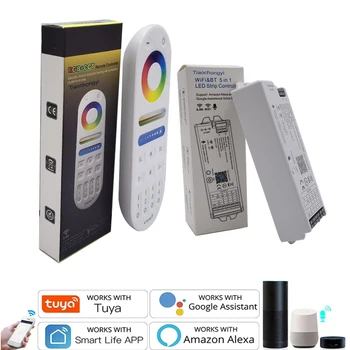 WiFi 5в1 Светодиодный контроллер Tuya APP Smart Voice Dimmer Control 12-24 В RGB RGBW RGBCCT Светодиодная лента Совместима с Alexa Google Home