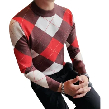 Высококачественный мужской свитер с длинным рукавом, новый осенне-зимний однотонный вязаный свитер с высоким воротом, повседневный пуловер со средним воротником