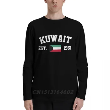 100% Хлопок, флаг Кувейта с EST. Летние Осенние Футболки с длинным рукавом, Мужская Женская Одежда Унисекс, Футболки LS, Топы, Тройники