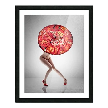 Сексуальная леди с красным зонтиком, картина на холсте, обнаженные женщины, художественные плакаты и принты, изображение обнаженной девушки для декора гостиной, спальни