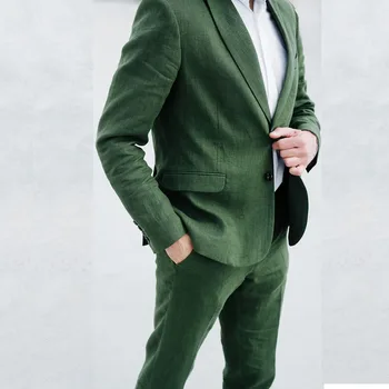 Модные зеленые мужские костюмы, куртка из 2 предметов, Брюки, Одежда для джентльменов, двойное отверстие, однобортный вырез на лацкане, Приталенный крой для путешествий
