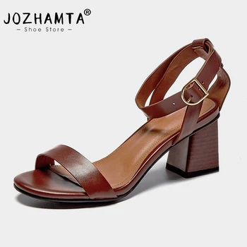 JOZHAMTA, Размер 34-39, женские босоножки, 2023, женская обувь на высоком каблуке из натуральной кожи, Модные Летние Римские сандалии в стиле ретро на каблуке