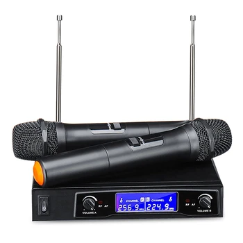 Микрофон 2-канальный беспроводной с двойным цифровым ЖК-дисплеем Комплект микрофонной системы для вечеринки US Plug