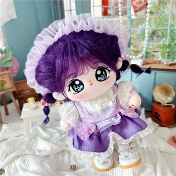 Хлопковая кукла 20 см, детская одежда, кукла-звезда, фиолетовые Волосы, платье в стиле принцессы, Аксессуары, Одежда, Коллекция подарков для фанатов мягких игрушек.