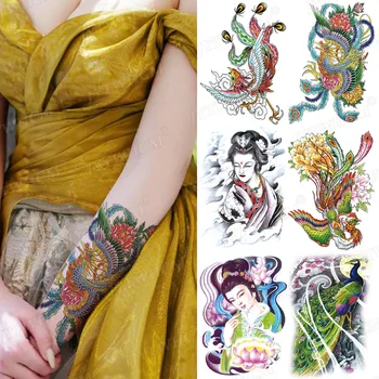Временные татуировки с росписью для женщин и мужчин Водонепроницаемая наклейка с изображением Павлина Поддельные татуировки Аксессуары для прикосновения к телу Наклейки с татуировками на ногах
