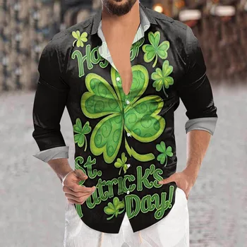 Мужская рубашка с лацканами на пуговицах с цифровым 3D принтом на День Святого Валентина, рубашка с длинным рукавом, свободный топ для весенне-осенней вечеринки